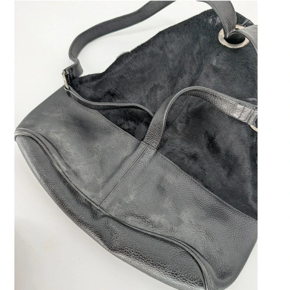 Tote Le Monde Backpack Shoulder Bag Black Leather Calf Hair Lagenlook Boho Chic